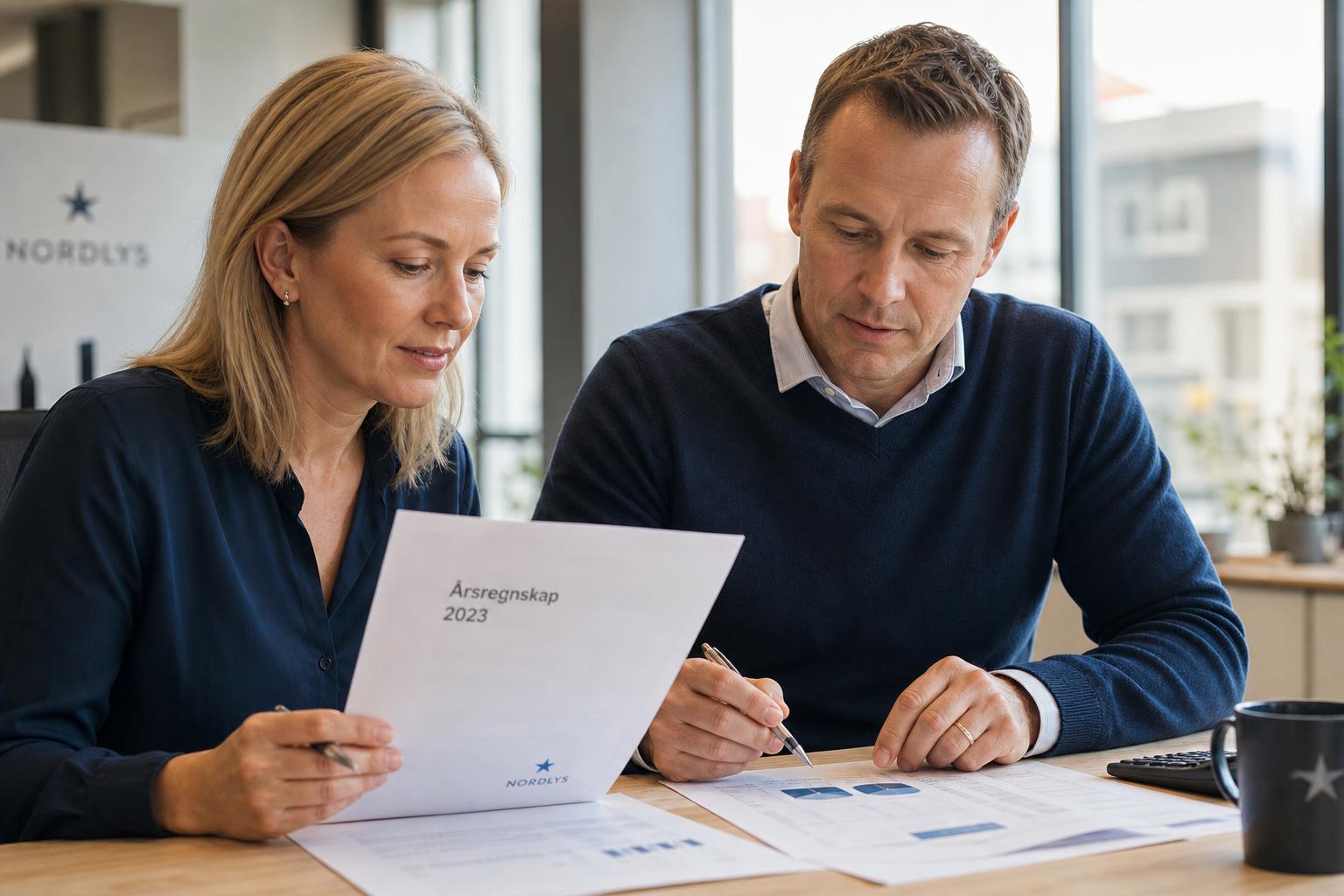 To regnskapsførere går gjennom regnskapsrapporter sammen